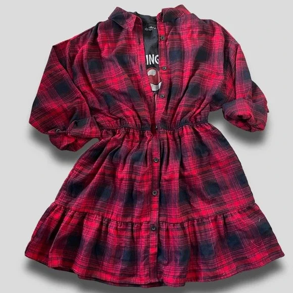 Primark | Dresses | Primark Nwt Tiered 9s Grunge Vibes Plaid Flannel Dress  Red 2 | Poshmark